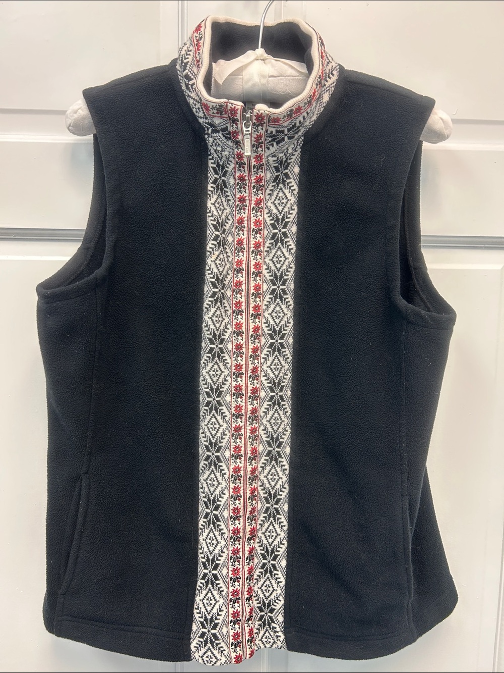 L.L. Bean Women's Nordic Embroidered Snowflake Fair Isle Fleece Vest Small Y2K
